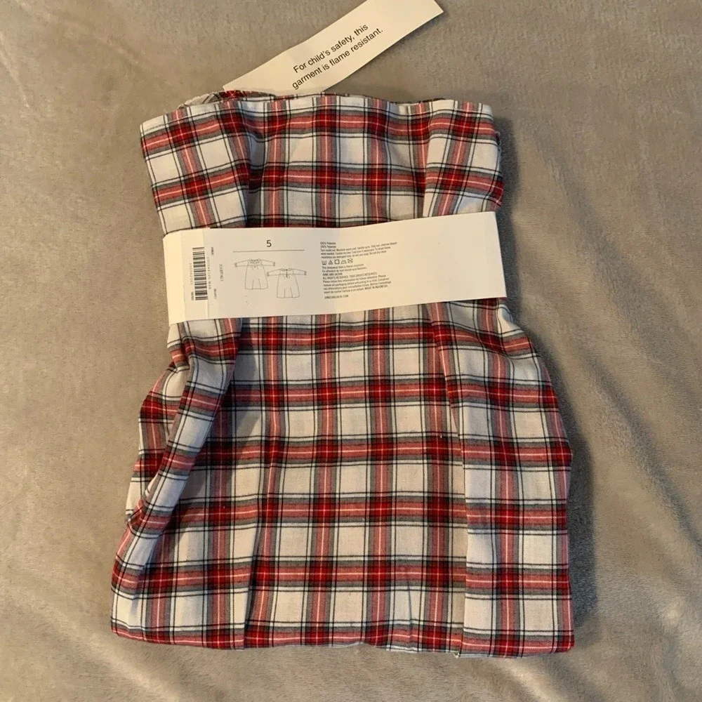 Janie and Jack Nightgown Kids 5 Red New‎ Plaid Smocked Ruffle Holiday Sleepwear